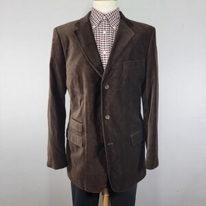 Merona Men's Sport Coat Blazer Three Button Brown Suede Cotton Size 42L